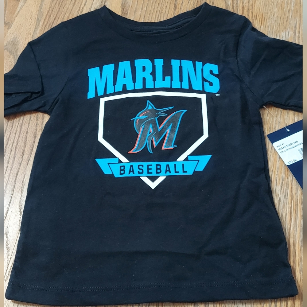 Kids Black Marlins Baseball T-Shirt Size 3 and 4